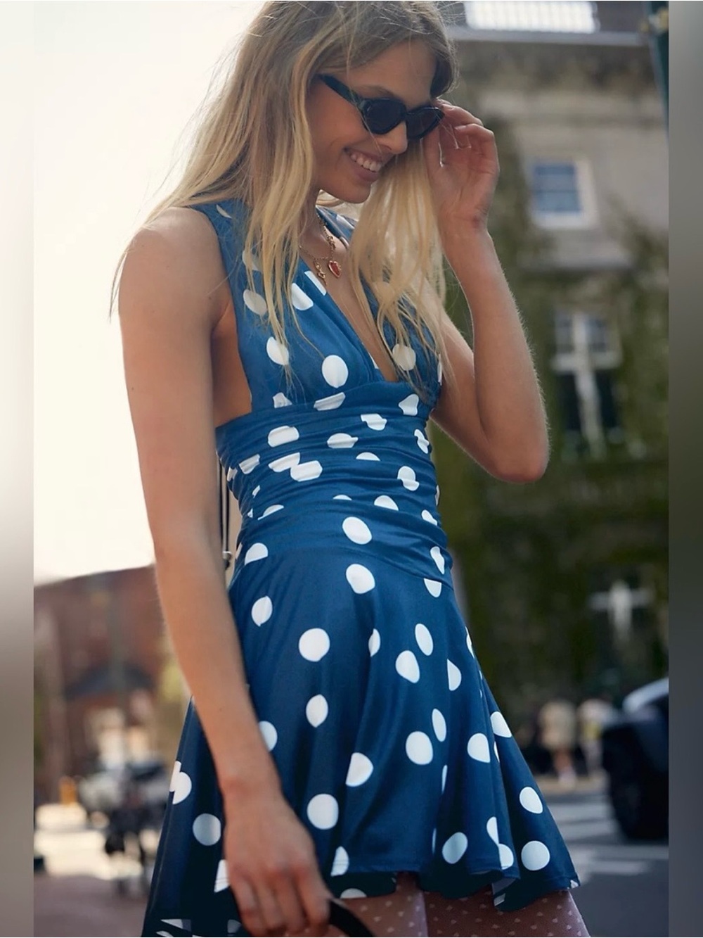 Free People Annabelle Blue Polka Dot Mini Dress